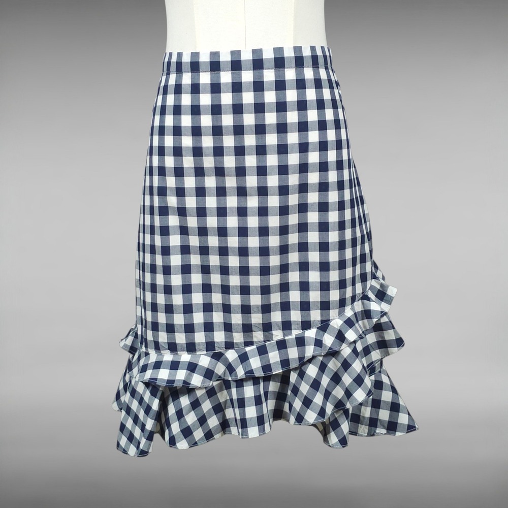 Draper James Gingham Skirt Southern Preppy Ruffle Hem Cotton Coastal Womens 8